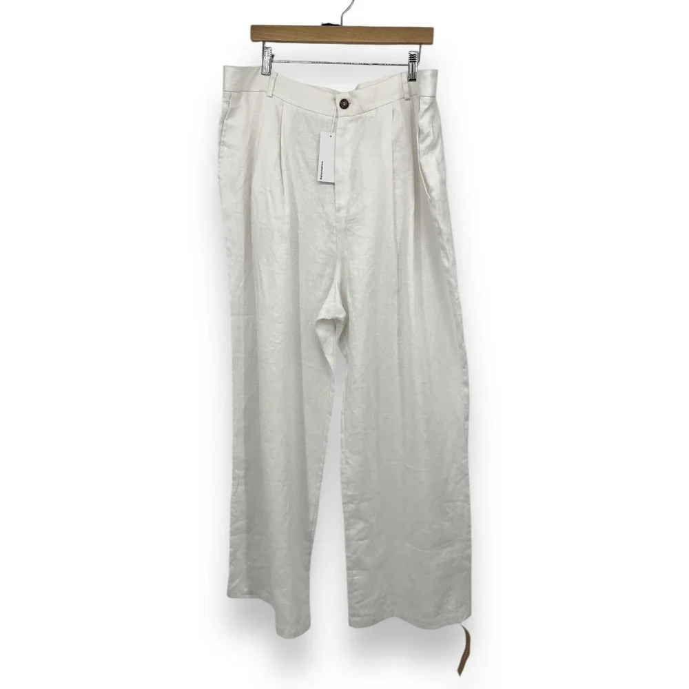 NWT Reformation Mason Linen Pants Pleated Wide Leg Linen Pants Women's‎ 16 White